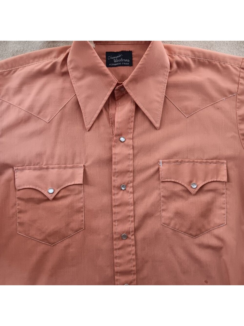Western Shirt Large Vintage 1970's Men's Salmon Pink Champion Snap Cowboy Indie